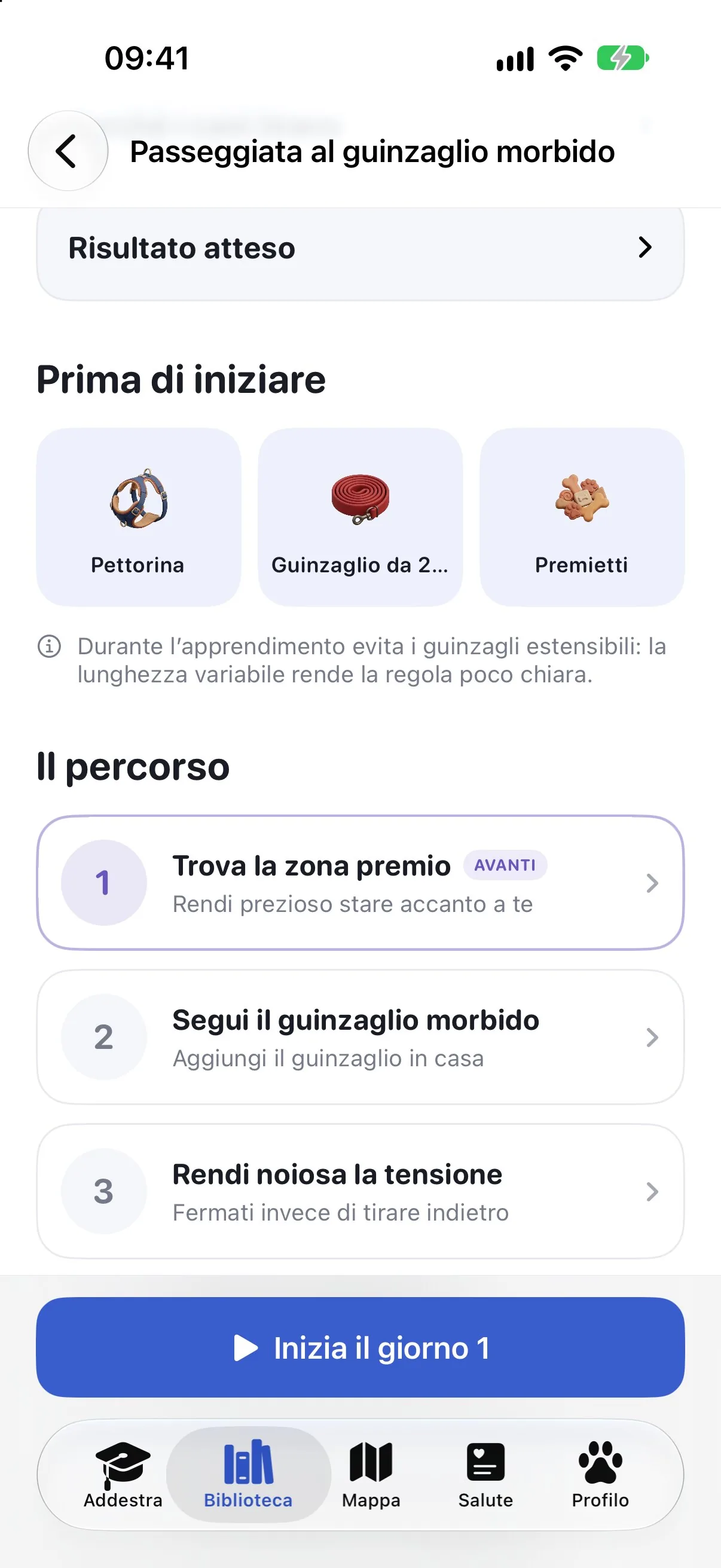 Il piano di Ruffy per la passeggiata al guinzaglio morbido, con l'occorrente e i primi giorni