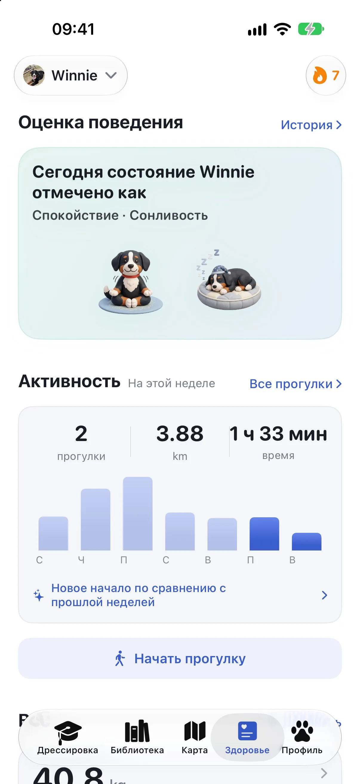 Экран здоровья в Ruffy: оценка поведения и активность за неделю