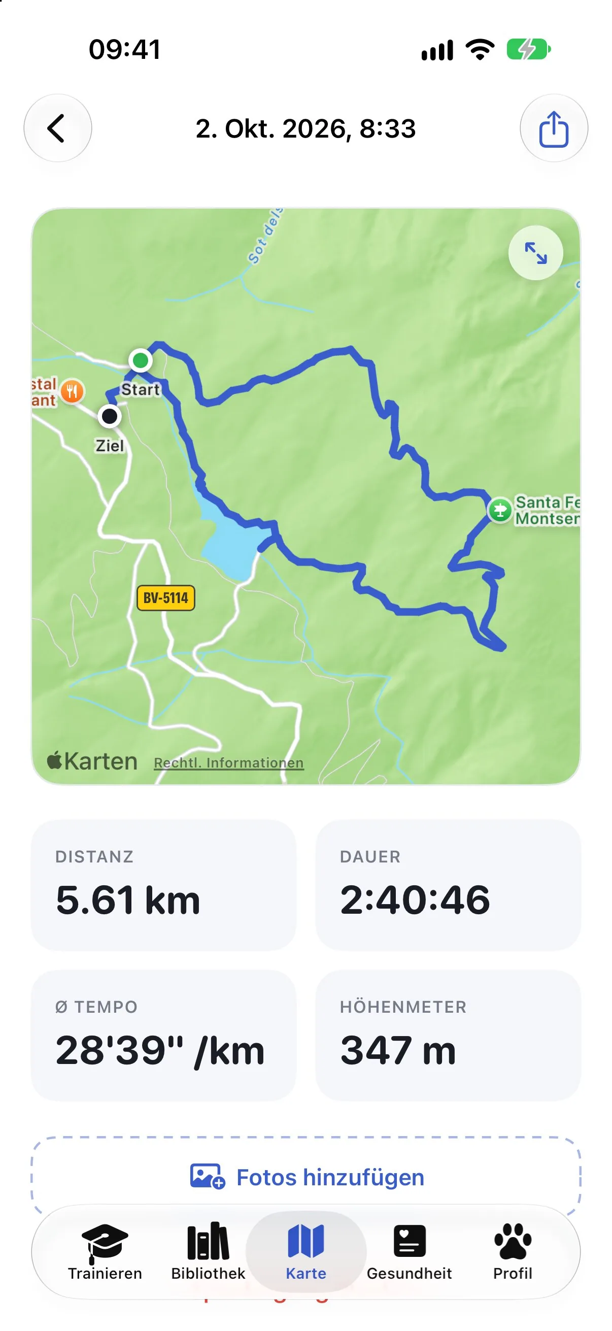 Rückblick auf eine Gassirunde in Ruffy mit Route auf der Karte, Strecke und Tempo